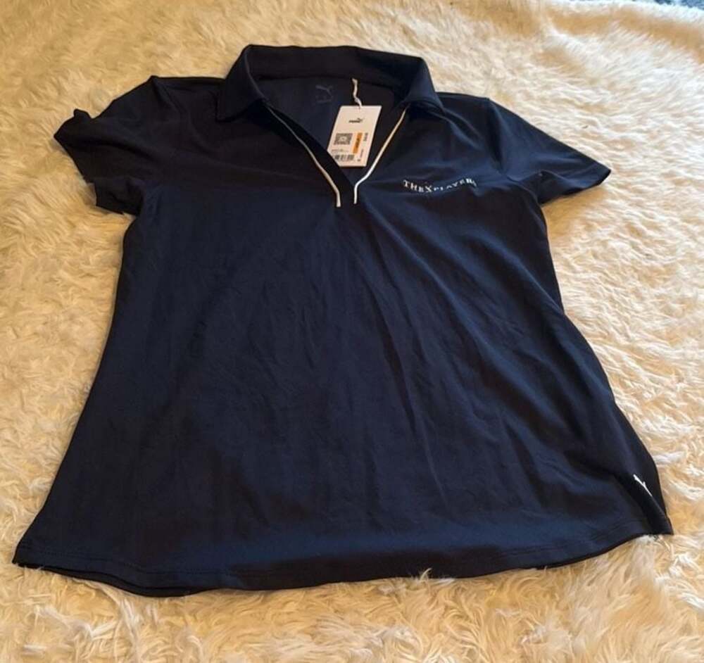 Puma Women's Cloudspun Piped Short Sleeve Golf Polo The Players Championship Nav
